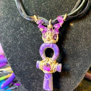21” Handmade Resin and Natural Amethyst Necklace from Dovesland Creations.